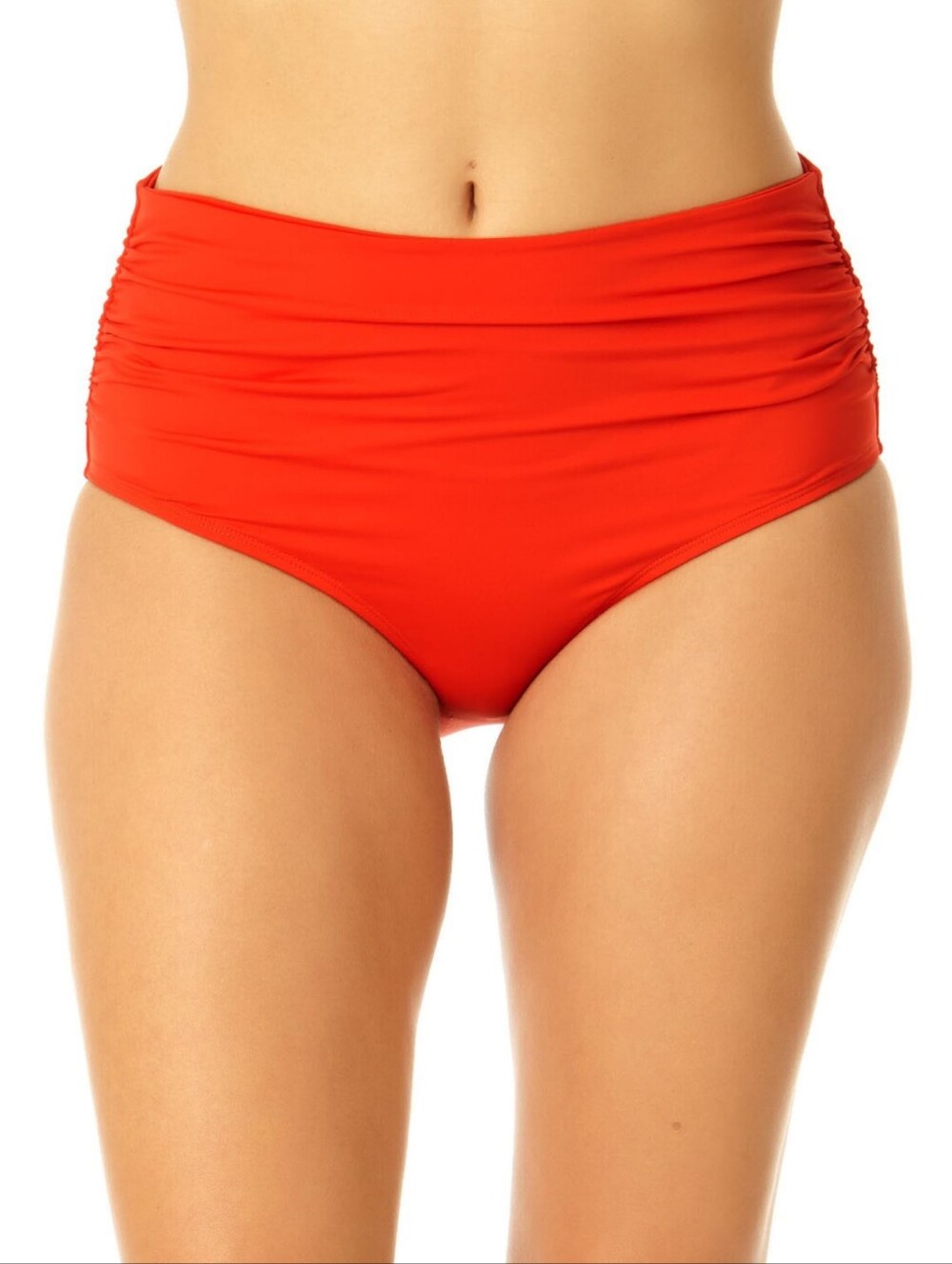 Anne Cole Women Convertible Fold High-Waist Shirred Bikini Bottom Spice Coral L